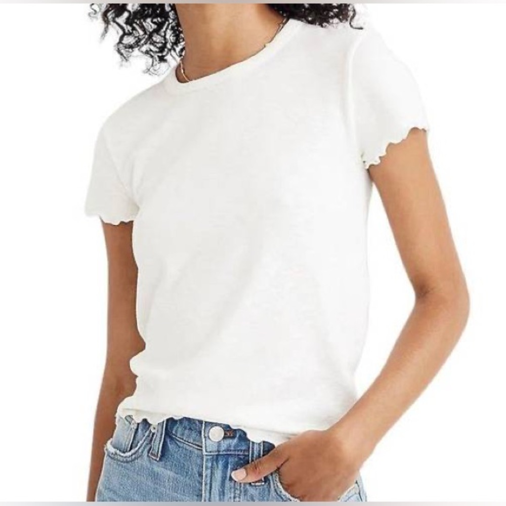Madewell White T-Shirt w/ Lettuce Trim